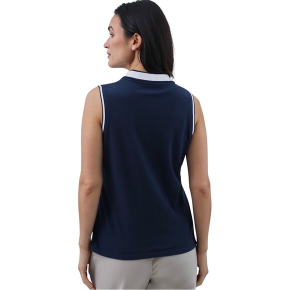 CHAPS Womens Sleeveless Polo Shirt Size XXL Navy & White New - Picture 2 of 8
